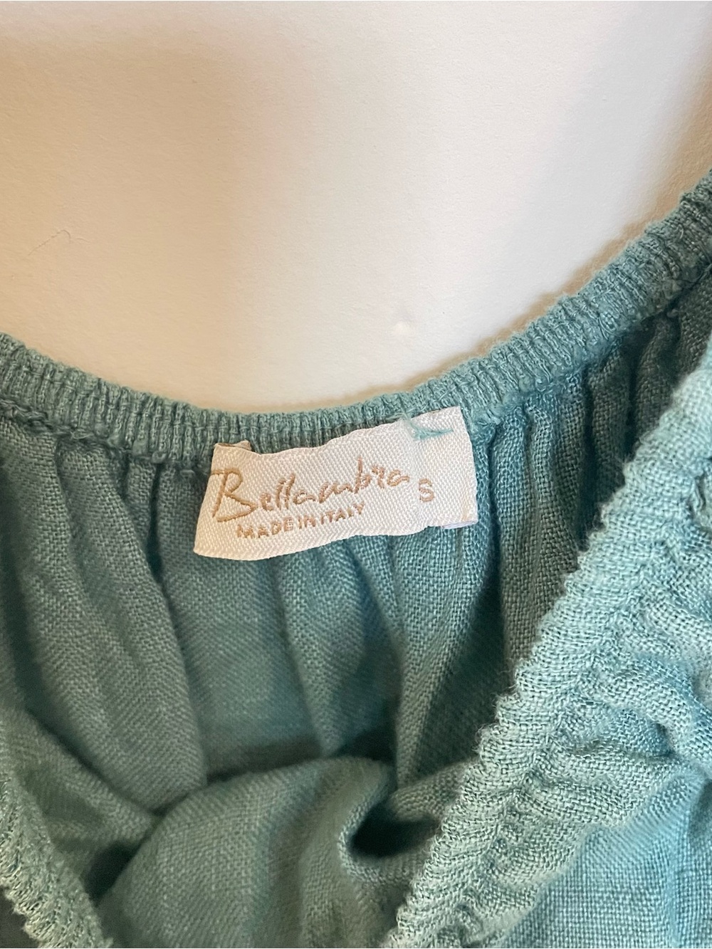 Bellambia Square Neck Puff Sleeve Linen Blouse in Teal - Picture 3 of 6